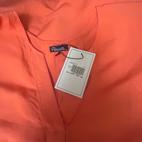 Paradis Linen & Rayon Dress Tunic Style Short sleeve Hip Pockets Versatile Peach - Picture 11 of 15